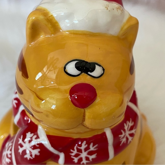 Ceramic Cat With Scarf And Santa Hat Votive Tea light Candle Holder 6” Tall - Picture 2 of 8